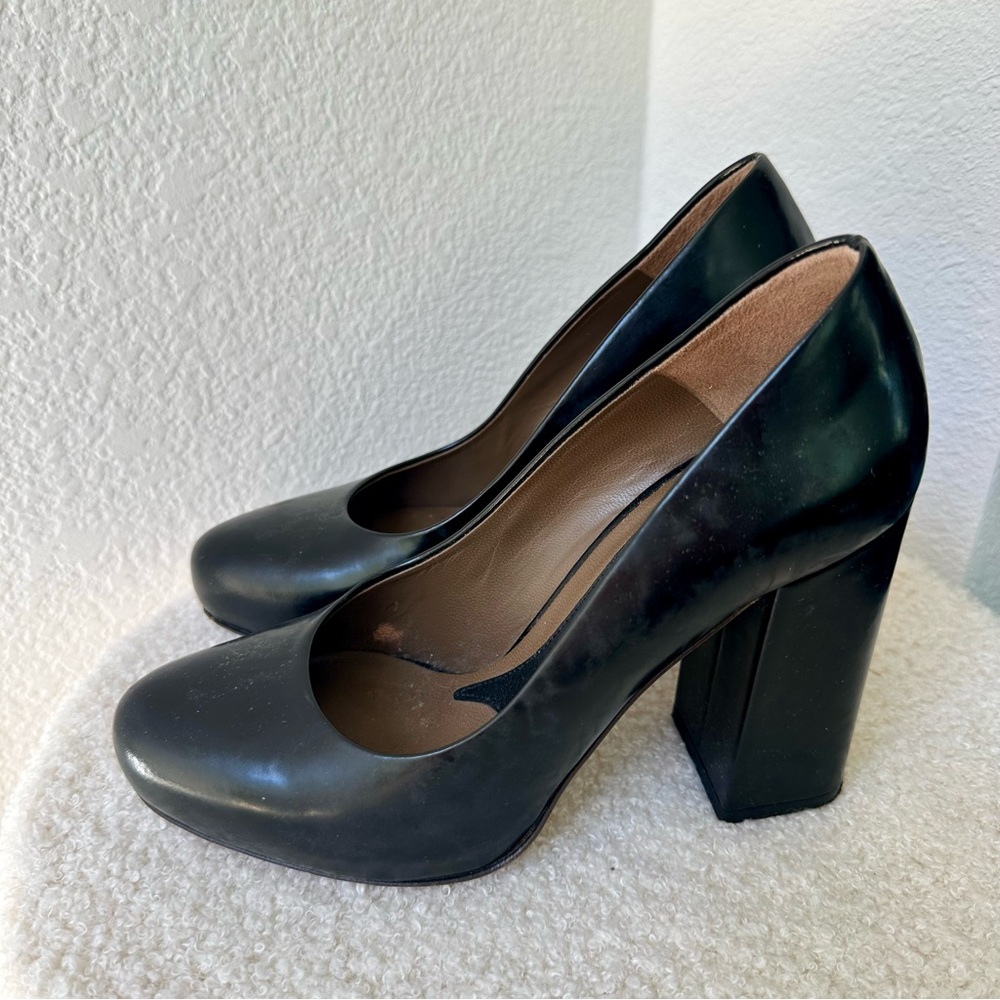 MARNI Block Heel Black Leather Pumps, Women’s Size 6